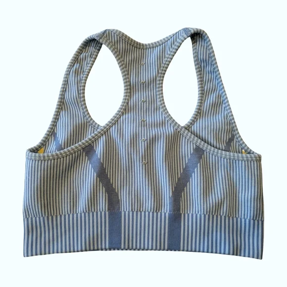 Seamless Striped Blue & Yellow Ribbed Racerback Sports Bra - Picture 5 of 6